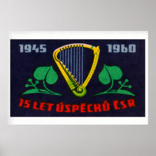 Golden Harp - Matchbox Print - Czech Wall Art