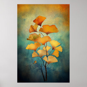 Golden Harvest: AI-Inspired Fall Color Ginkgo Bran Poster