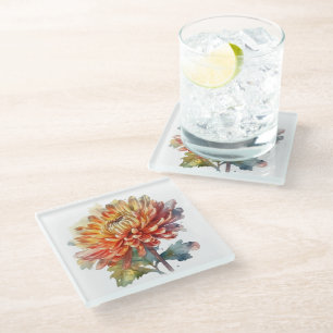Golden Harvest Chrysanthemum Glass Coaster