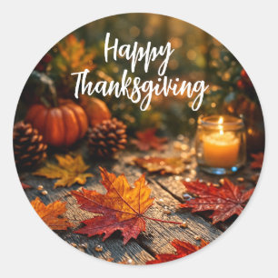 Golden Harvest Glow – Thanksgiving Greeting Classic Round Sticker