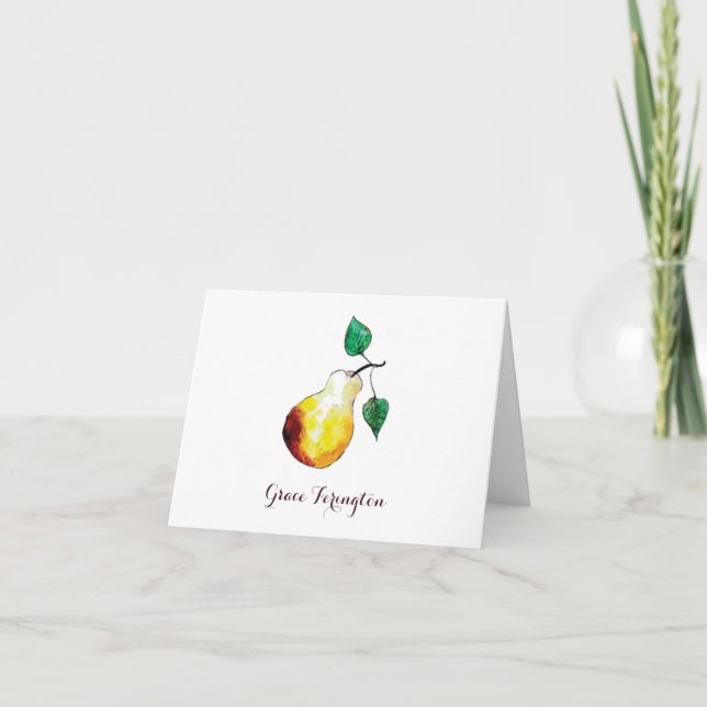 Golden Harvest Pear Hand-Drawn Elegant Note Card (Front)