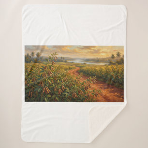 Golden Harvest — Pigeon Pea Field at Sunset Sherpa Blanket