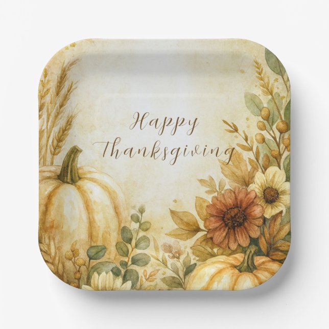 Golden Harvest Thanksgiving Paper Plates (Front)