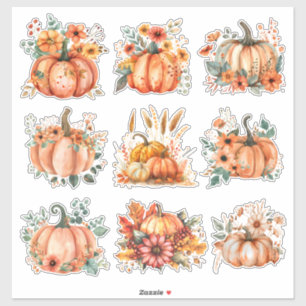 Golden Harvest Watercolor Pumpkin & Floral 