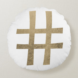 Golden Hashtag Round Cushion