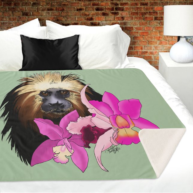Golden-Headed Lion Tamarin Monkey Sherpa Blanket (Creator Uploaded)