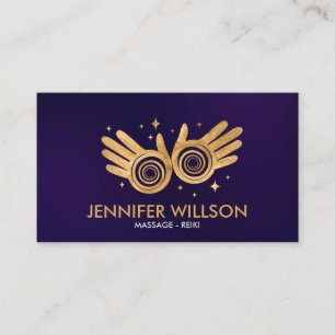 Golden Healing Hands Energy Spiral on violet Business Card