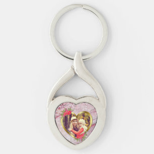 Golden Heart And Beautiful Roses Flowers Key Ring