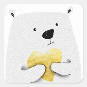 Golden Heart Bear Square Sticker