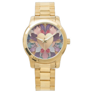 Golden Heart Bloom Elegant Multicolor Floral Symmt Watch