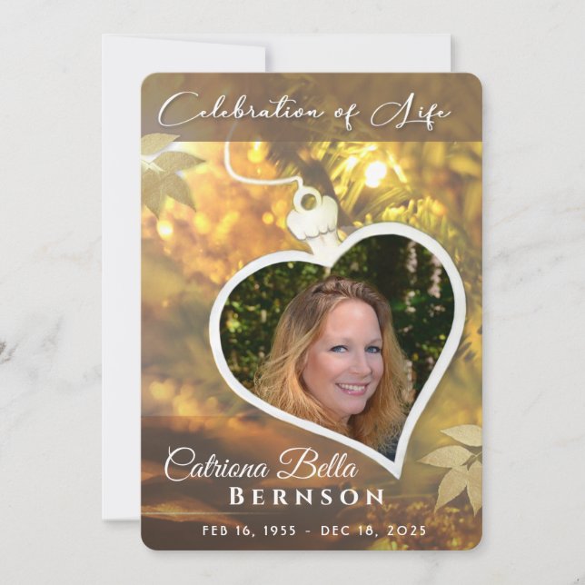 Golden Heart Celebration of Life Memorial 5x7 Invitation (Front)