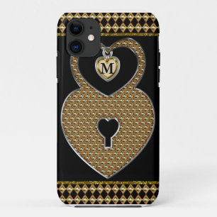 Golden Heart Lock With Charm Monogram iPhone 11 Case