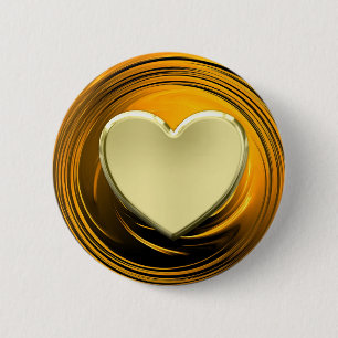Golden heart on golden liquid background 6 cm round badge