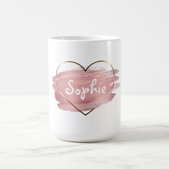 Golden heart pastel pink aquarelle personalised  coffee mug (Center)