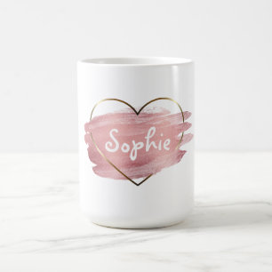 Golden heart pastel pink aquarelle personalised  coffee mug