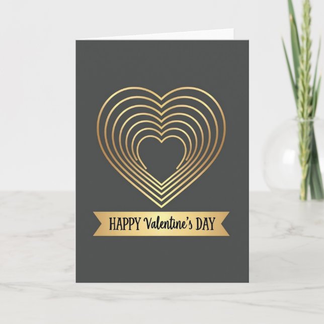 Golden Heart Pattern Valentine Card (Front)