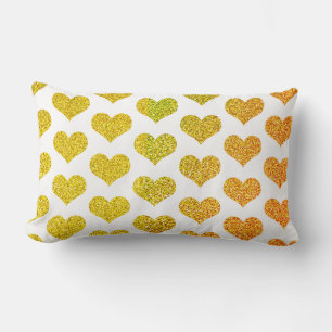 Golden Heart Patterns White Gold Glittery Ombre Lumbar Cushion