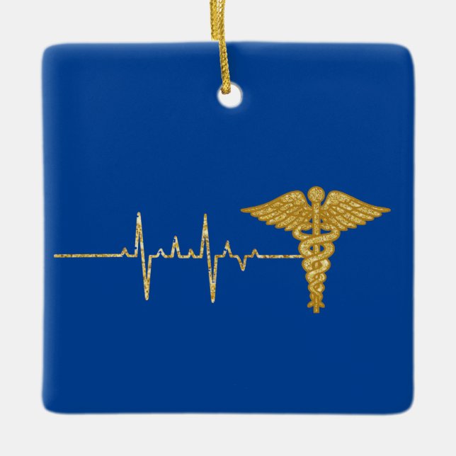 Golden Heart Rate and Caduceus Ornament           (Front)