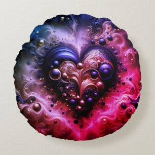 Golden Heart Swirl Abstract Art Round Cushion