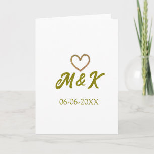 Golden heart wedding couple name letter modern card
