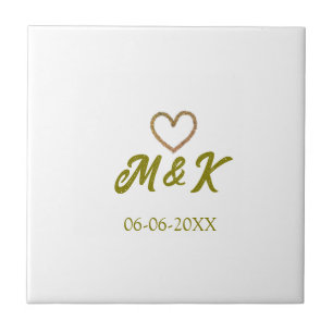 Golden heart wedding couple name letter modern  ceramic tile