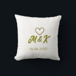Golden heart wedding couple name letter modern  cushion<br><div class="desc">Design</div>