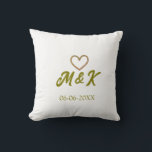 Golden heart wedding couple name letter modern  cushion<br><div class="desc">Design</div>