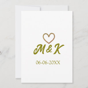 Golden heart wedding couple name letter modern  invitation