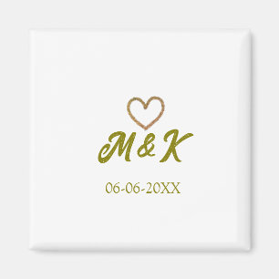 Golden heart wedding couple name letter modern magnet