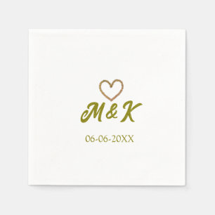 Golden heart wedding couple name letter modern napkin