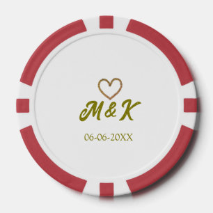 Golden heart wedding couple name letter modern poker chips
