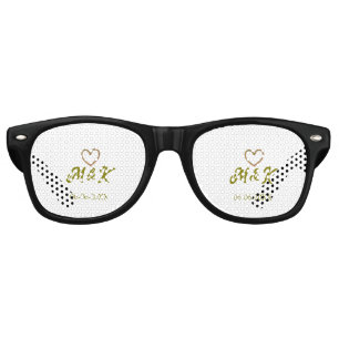 Golden heart wedding couple name letter modern retro sunglasses