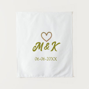 Golden heart wedding couple name letter modern  tapestry