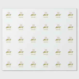 Golden heart wedding couple name letter modern wrapping paper