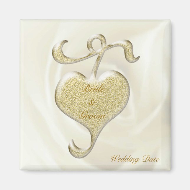 Golden Heart Wedding Favour Magnet (Front)