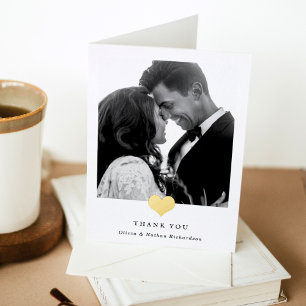 Golden Heart   Wedding Photo Thank You Foil Greeting Card