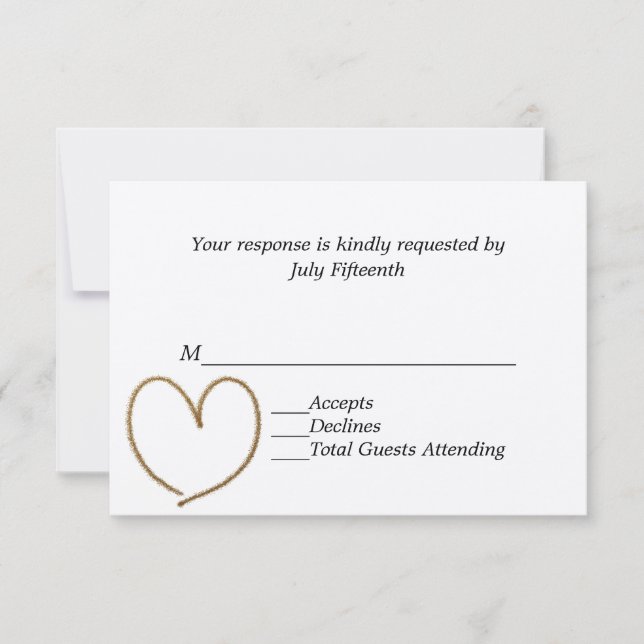 Golden Heart Wedding RSVP Card (Front)