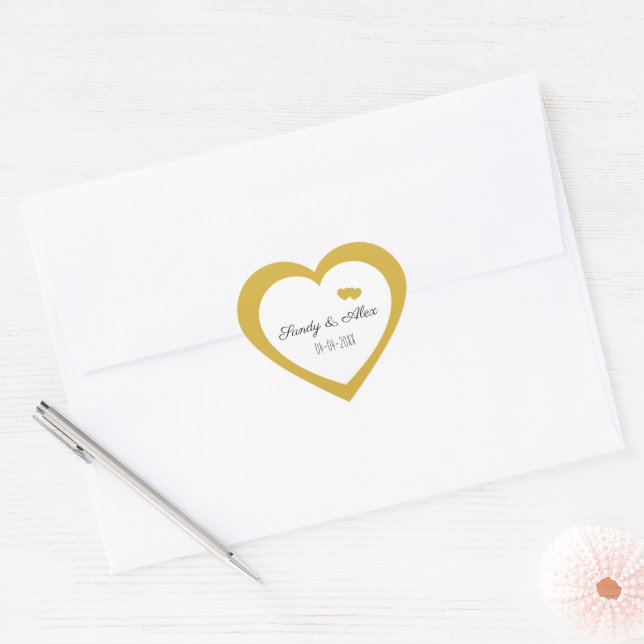Golden Heart, Wedding, Small Business, Custom Heart Sticker (Envelope)