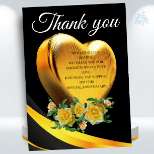 Golden Heart white & yellow Rose Thank You Card