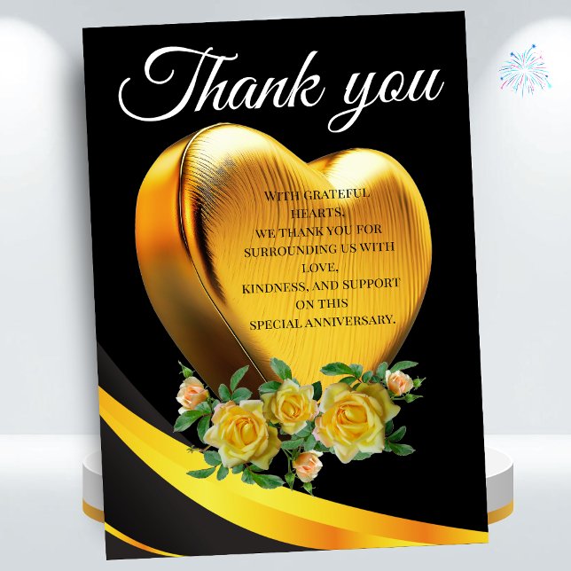 Golden Heart white & yellow Rose Thank You Card (Creator Uploaded)