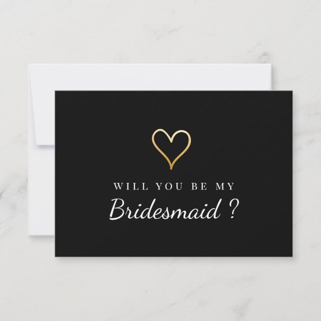 Golden Heart Will You Be My Bridesmaid Invitation (Front)