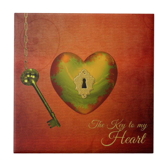 Golden Heart with Key Ceramic Tile (Front)