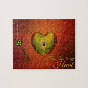 Golden Heart with Key Jigsaw Puzzle