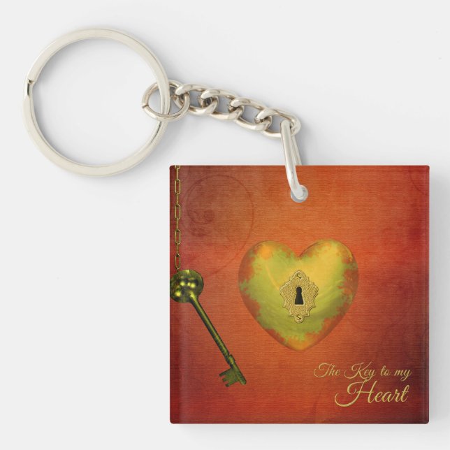 Golden Heart with Key Key Ring (Front)