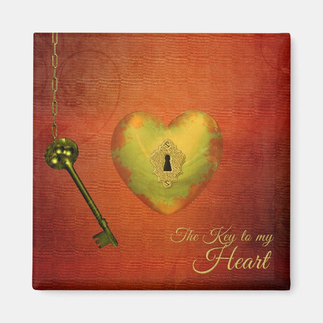 Golden Heart with Key Magnet (Front)