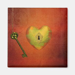 Golden Heart with Key Magnet