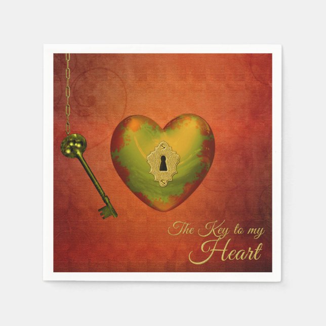 Golden Heart with Key Napkin (Front)