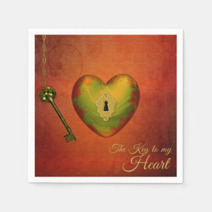 Golden Heart with Key - Paper Napkin