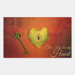 Golden Heart with Key Rectangular Sticker