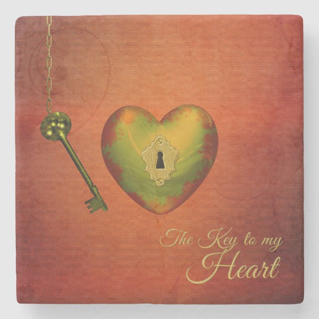 Golden Heart with Key Stone Coaster (Front)